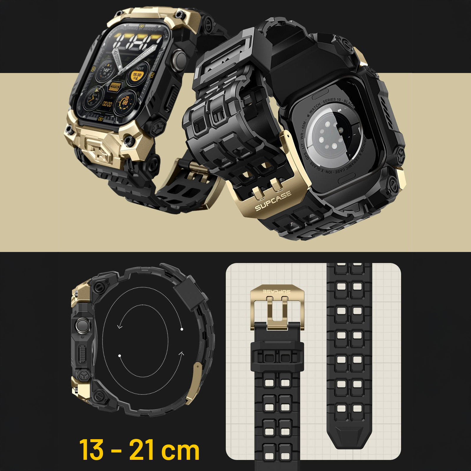 Etui pancerne z paskiem Supcase UB Ore do Apple Watch 11 (46 mm)<br />Apple Watch 10 (46 mm), czarno-złote